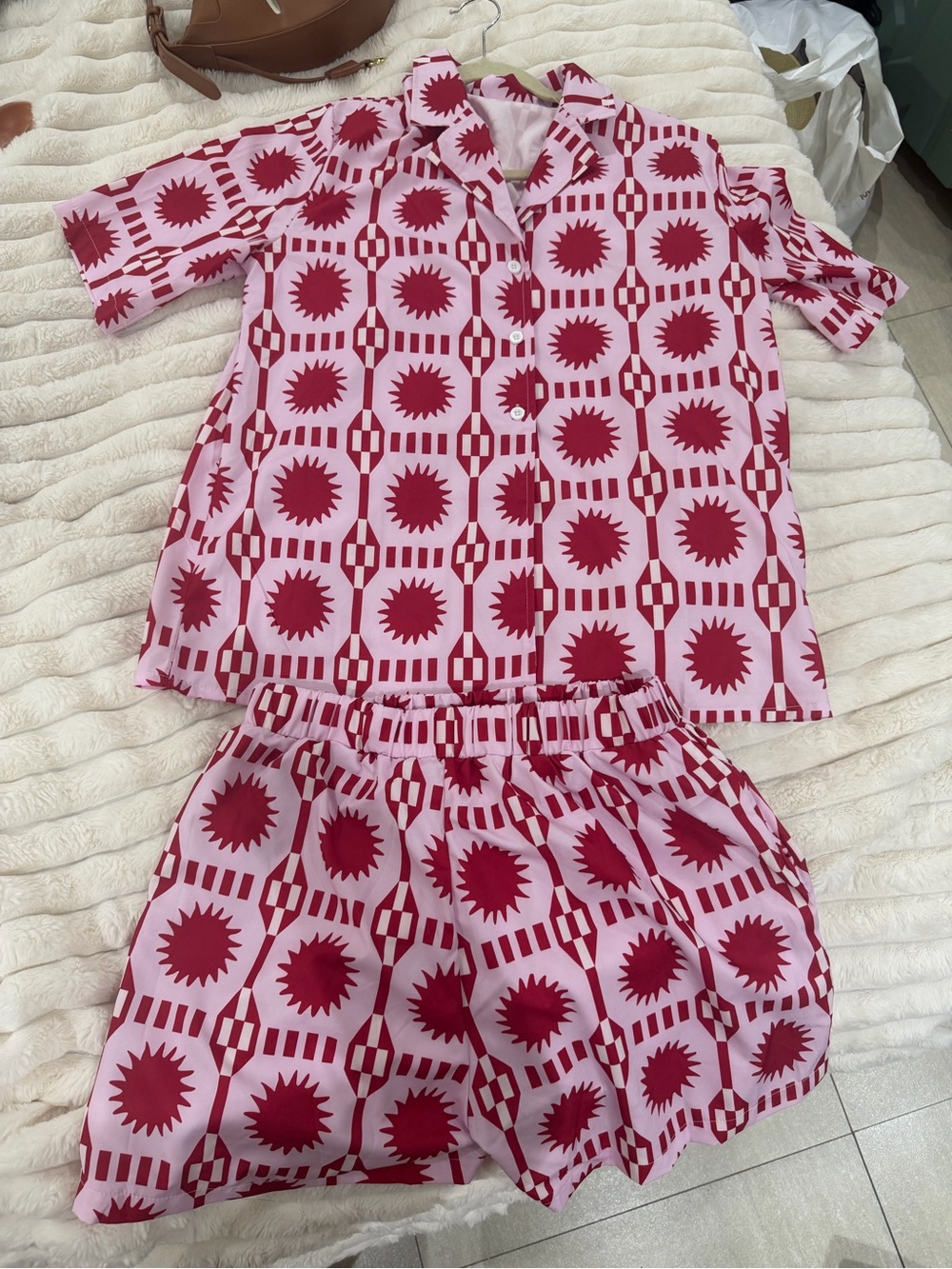 Pink & Red Geometric Sun Print Short Set